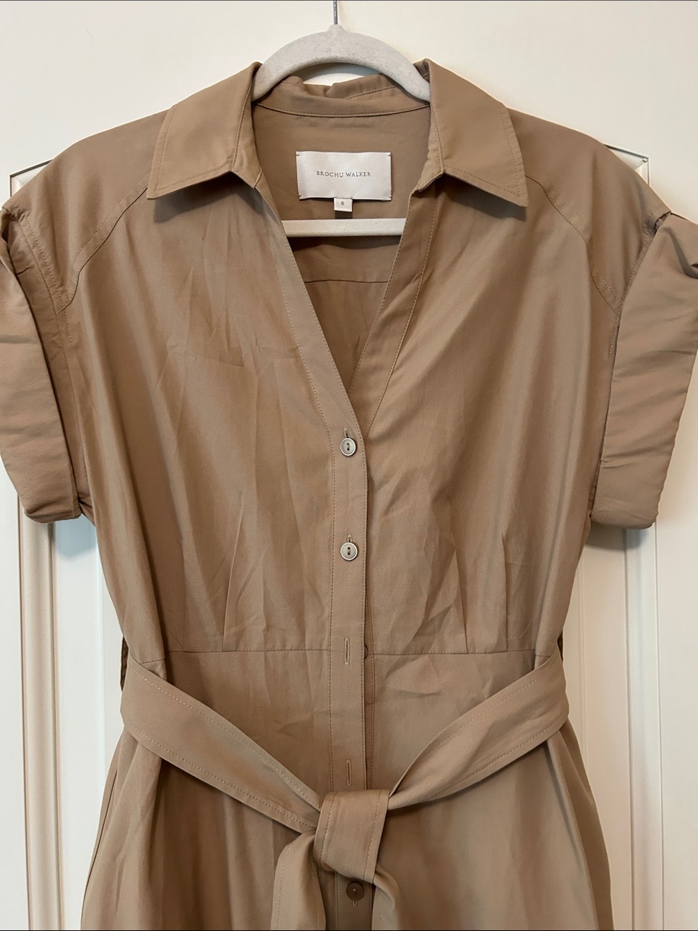 Brochu Walker Fia Neutral Taupe Button-Front Belted Midi Shirt Dress the quality - Picture 3 of 9